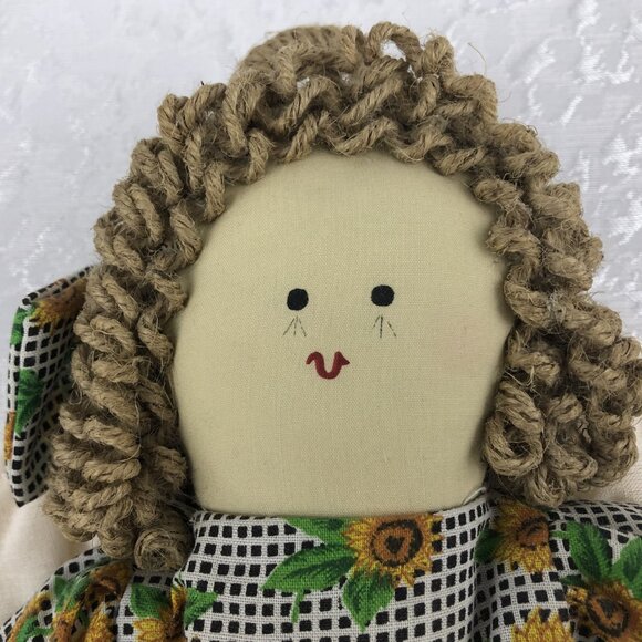 Vintage Cloth Doll Angel Dressed in Checkered and Sunflower Dress with Bows 16” - Picture 7 of 14